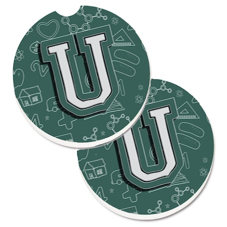 Carolines Treasures Letter U Back to School Initial  Cup Holder Car Coaster, PK2 CJ2010-UCARC